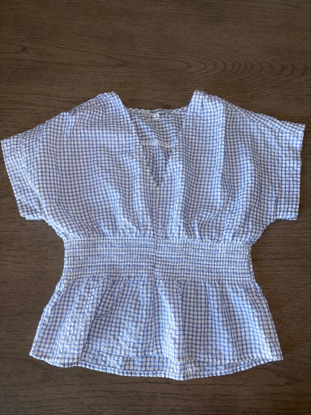 Madewell V Neck Smocked Waist Top in Gingham